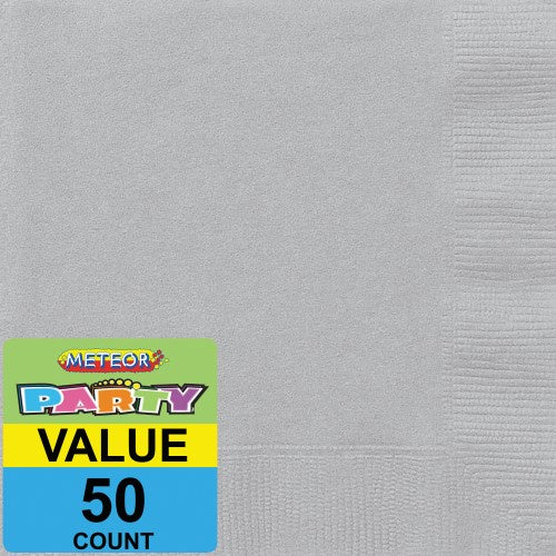 Silver 50 Luncheon Napkins 2ply 33cm x 33cm (13" x 13")
